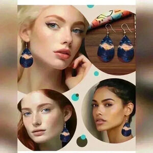 Mountain oil painting scene printed tear drop pendant earrings